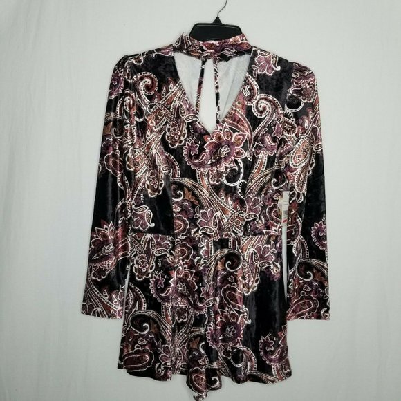 Be Bop Black Rust Paisley Print Velvet Romper - Picture 7 of 7